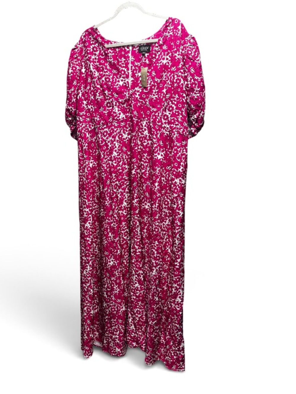 J.Crew Collection Bright Pink Floral Puff Sleeve Maxi Dress NWT Size 22W - Picture 2 of 13